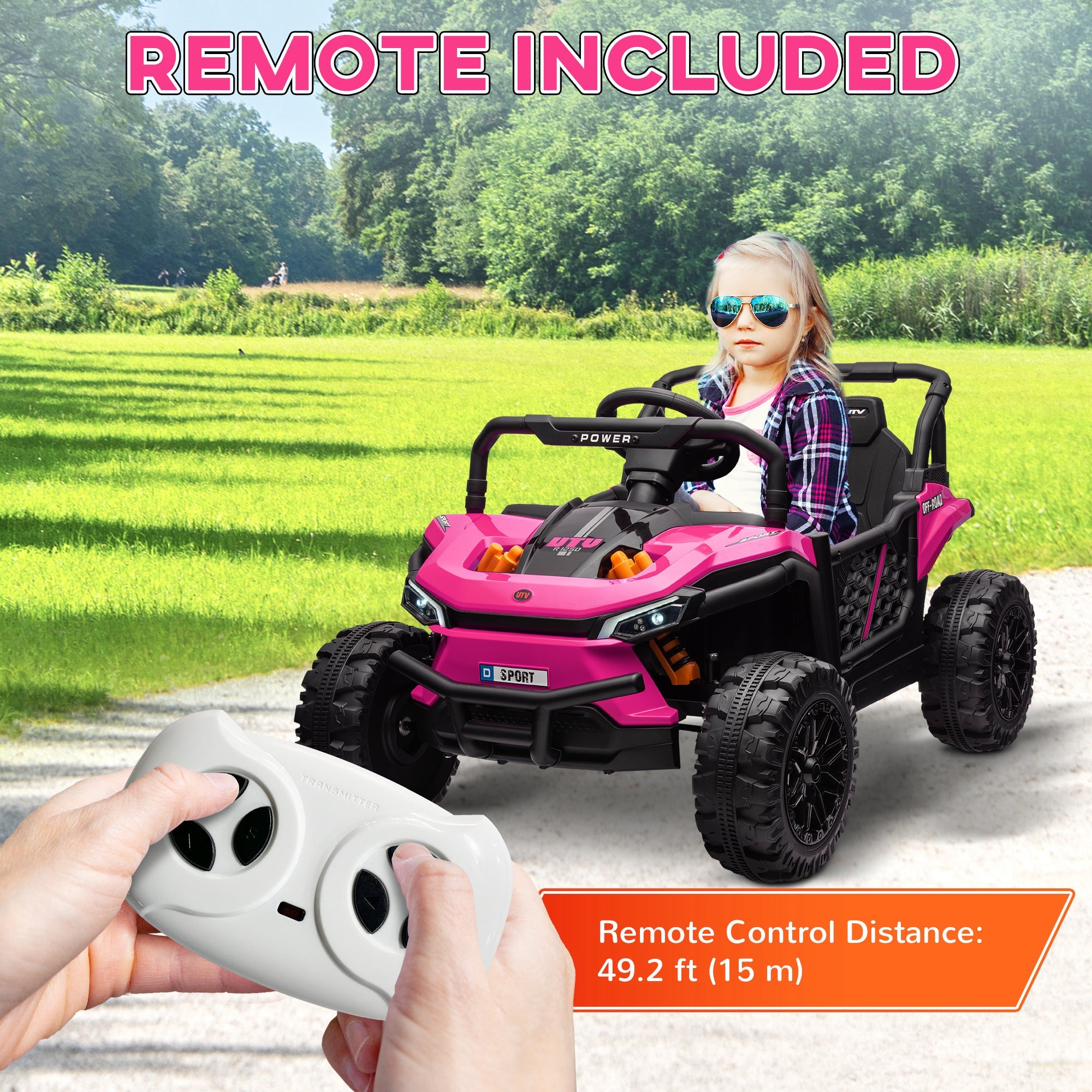 Qaba 12V Kids Ride On Car, Toy Truck with Remote Control, Spring Suspension, LED Headlights, 3 Speeds, Pink