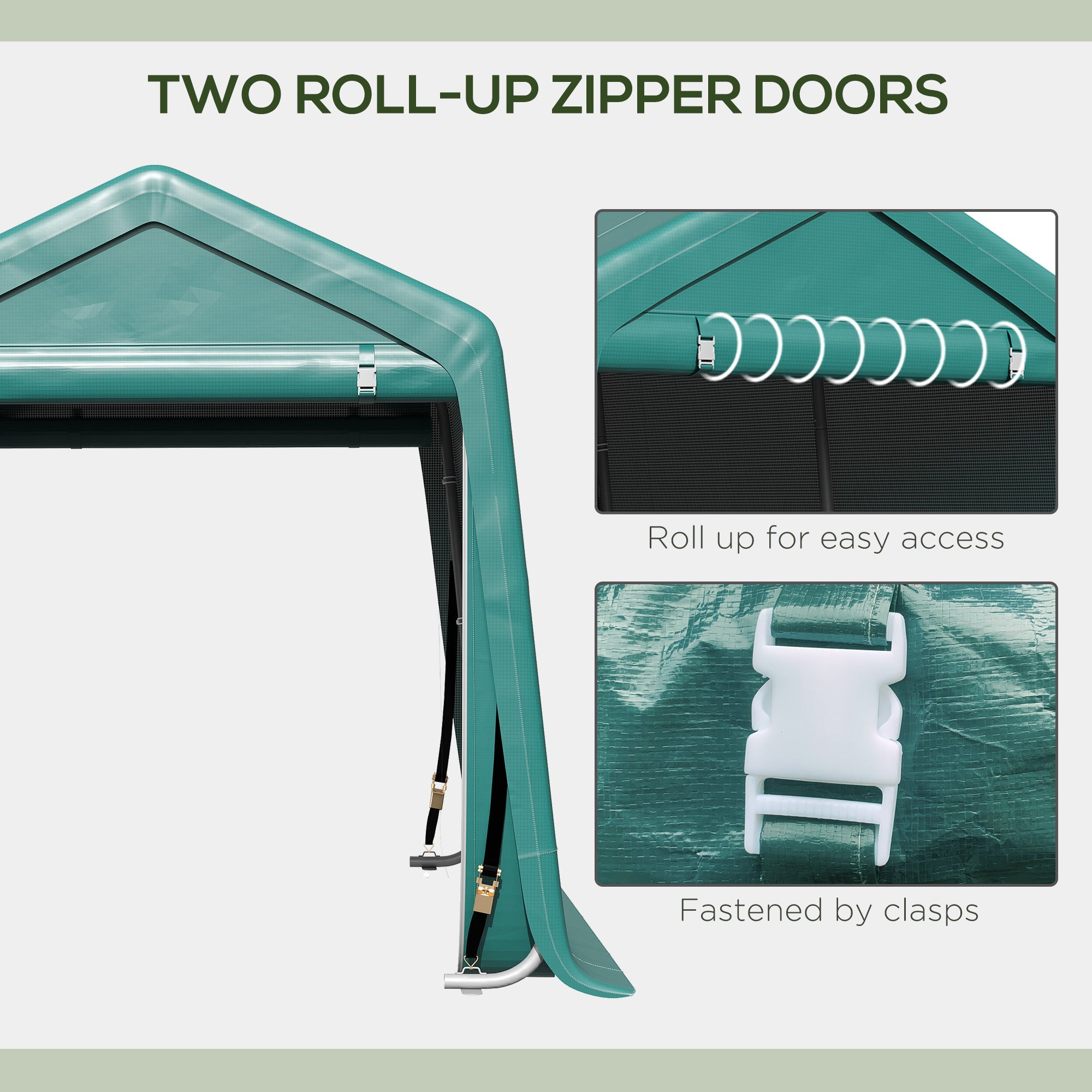 Outsunny 7.9' x 6.6' Garden Storage Tent, Patio Storage Shelter w/ Metal Frame and Double Zipper Doors, Green