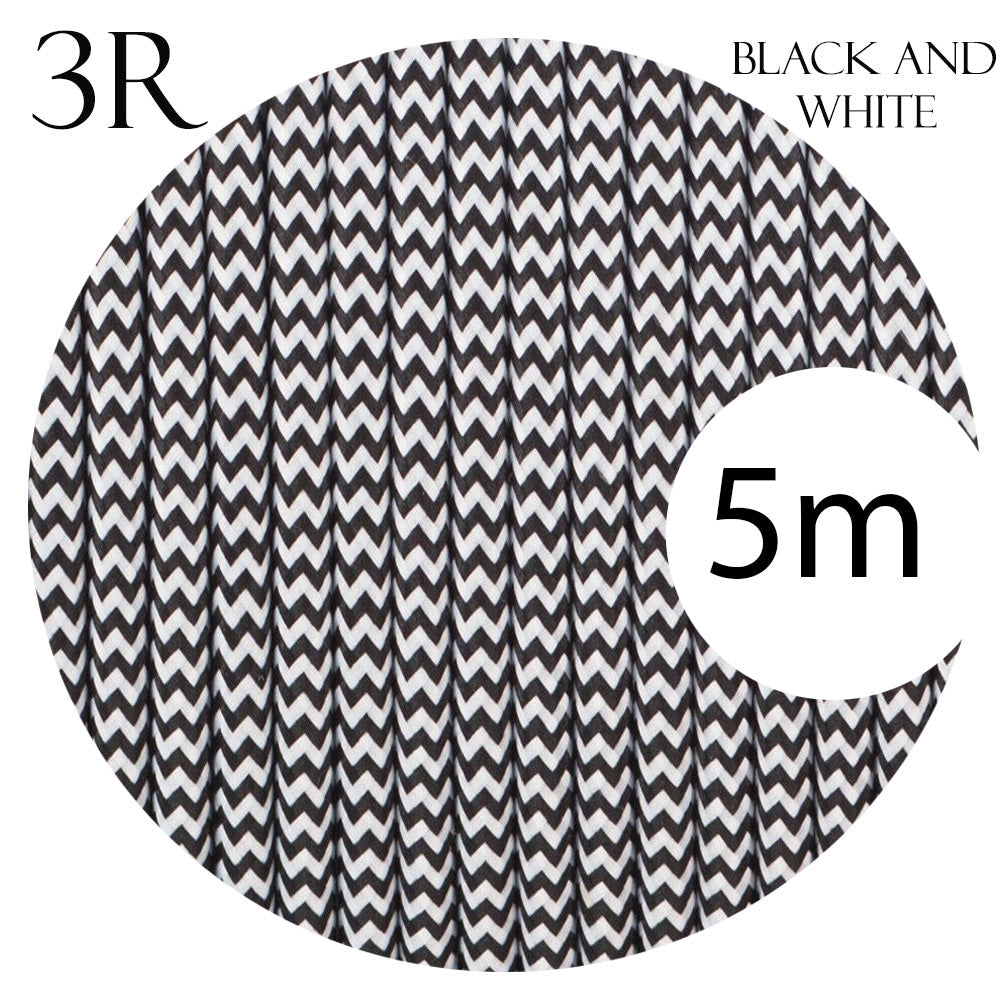 3 Core Round Flexible Electrical Cable Black & White~2111