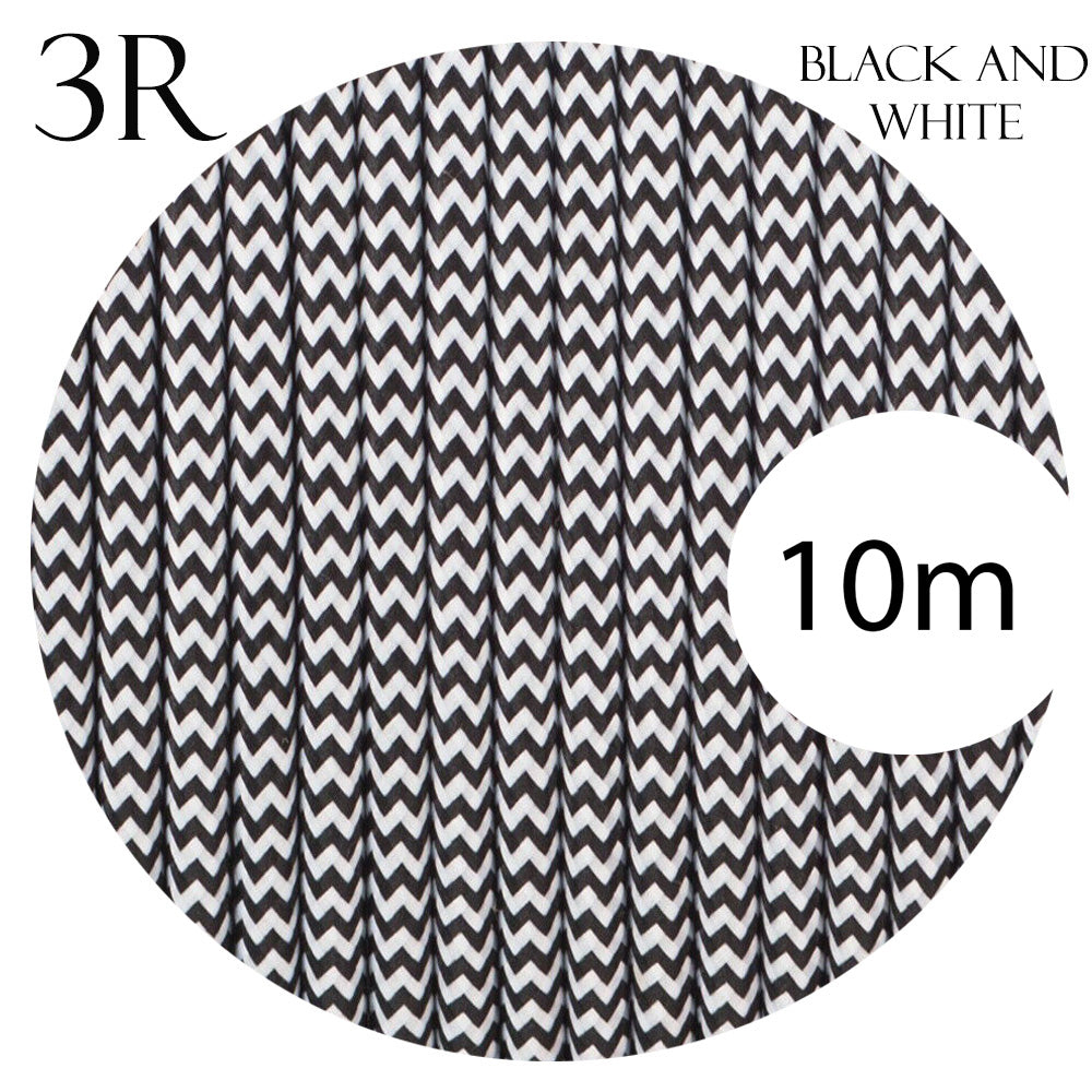 3 Core Round Flexible Electrical Cable Black & White~2111