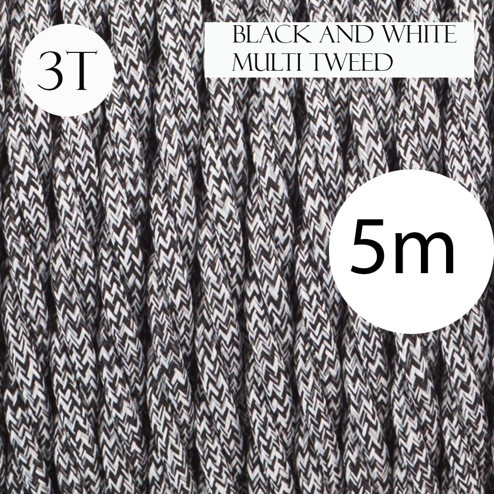3 Core Twisted Braided Electric Cable Black &White~2102