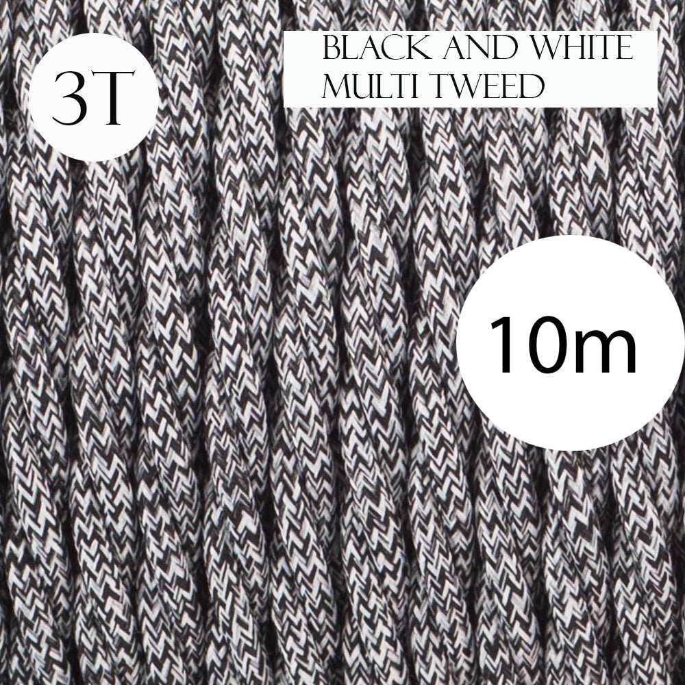 3 Core Twisted Braided Electric Cable Black &White~2102