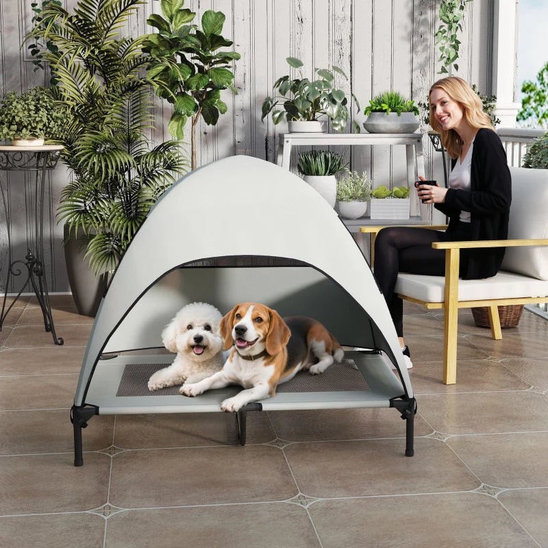 Elevated Dog Bed with Canopy Raised Dog Bed Washable Mesh Steel Frame 41.7" x 29.9" x 39" Light Grey