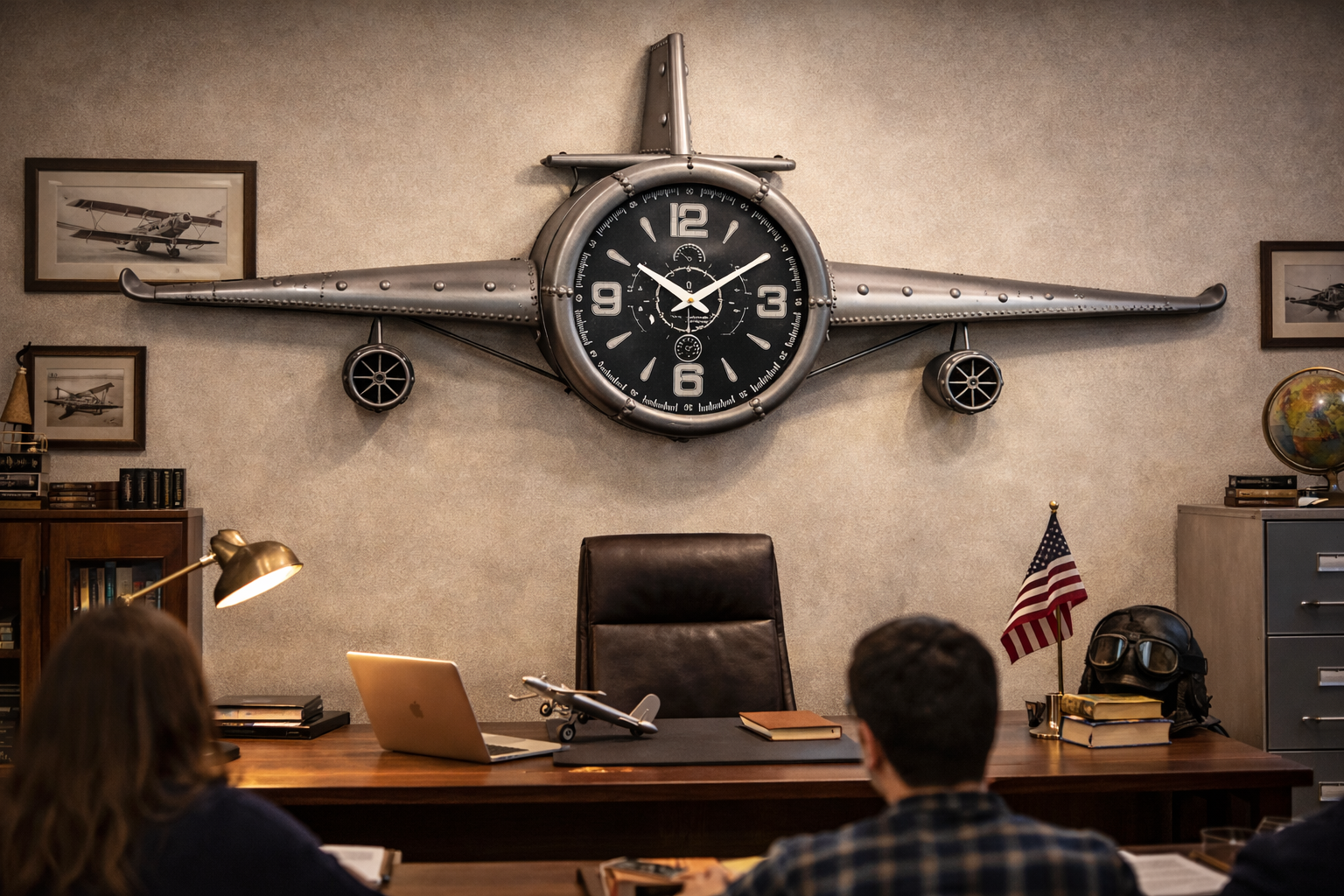 Large Rustic Vintage Fighter Wall Clock - Metal (large)