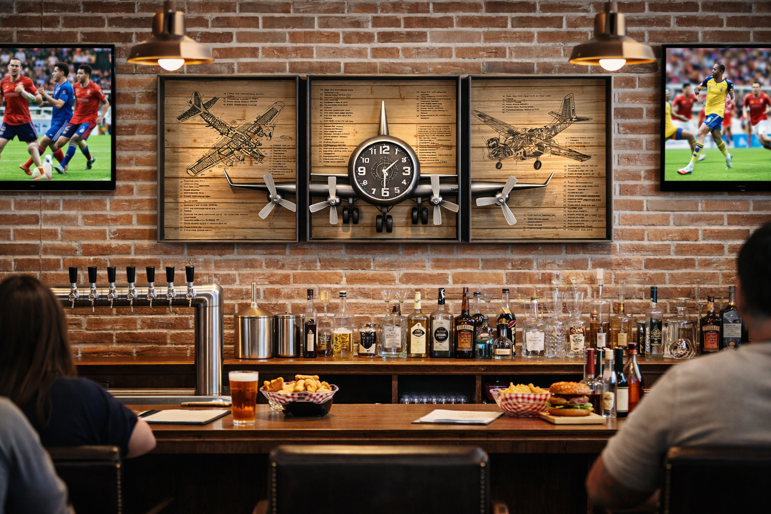 Metallic Vintage Airplane Wall Art with Clock, Set of 3
