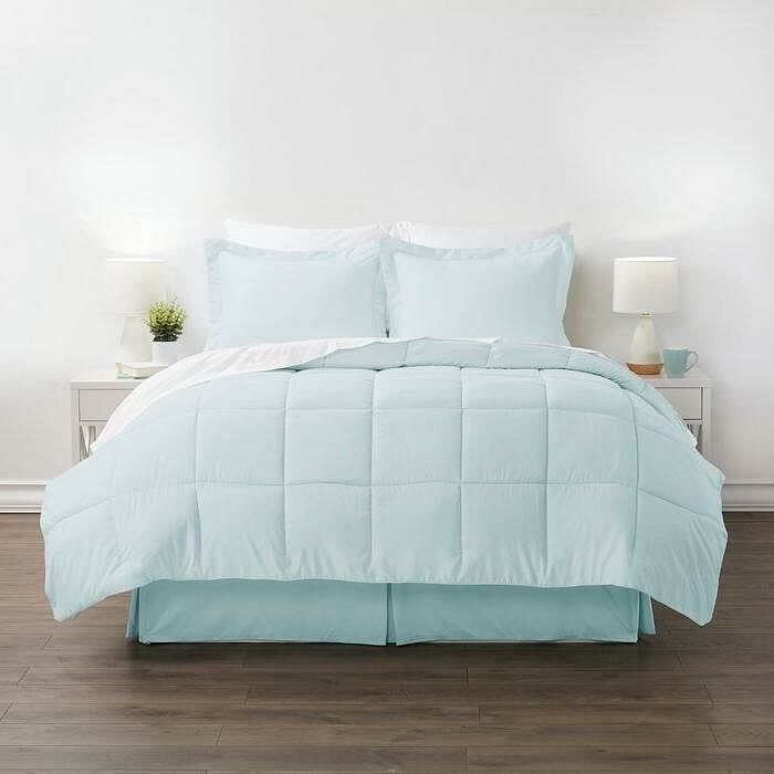 CAL King Microfiber 6-Piece Reversible Bed-in-a-Bag Comforter Set in Aqua Blue - Free Shipping