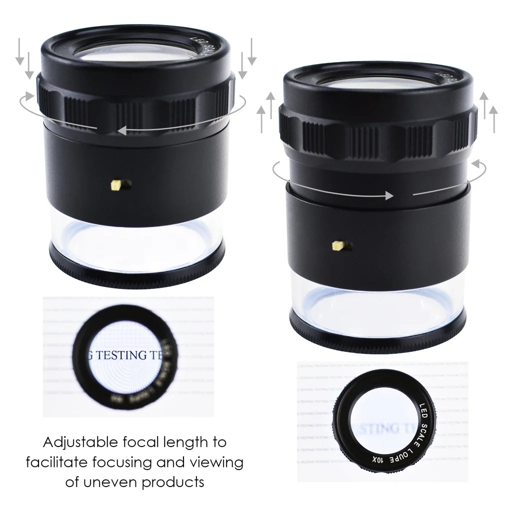 10x Magnification Scale Loupe with 8 LED Lights & 4 Interchangeable Glass Reticle Scales