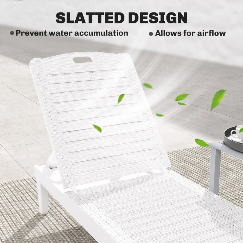 Outdoor Lounge Chair Set of 2, Waterproof Resin Lounge Chairs with 4-Position Adjustable Backrest for Backyard, White