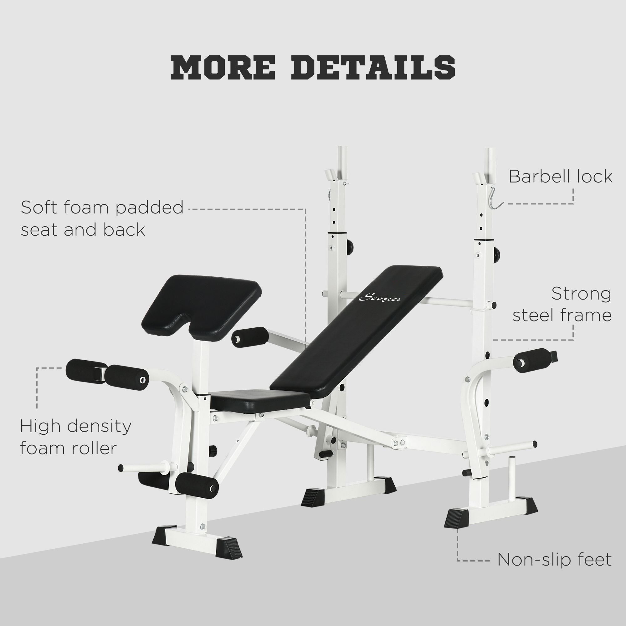 Soozier Adjustable Weight Bench Set with Squat Rack Preacher Curl Pad Leg Developer Butterfly Storage Home Gym