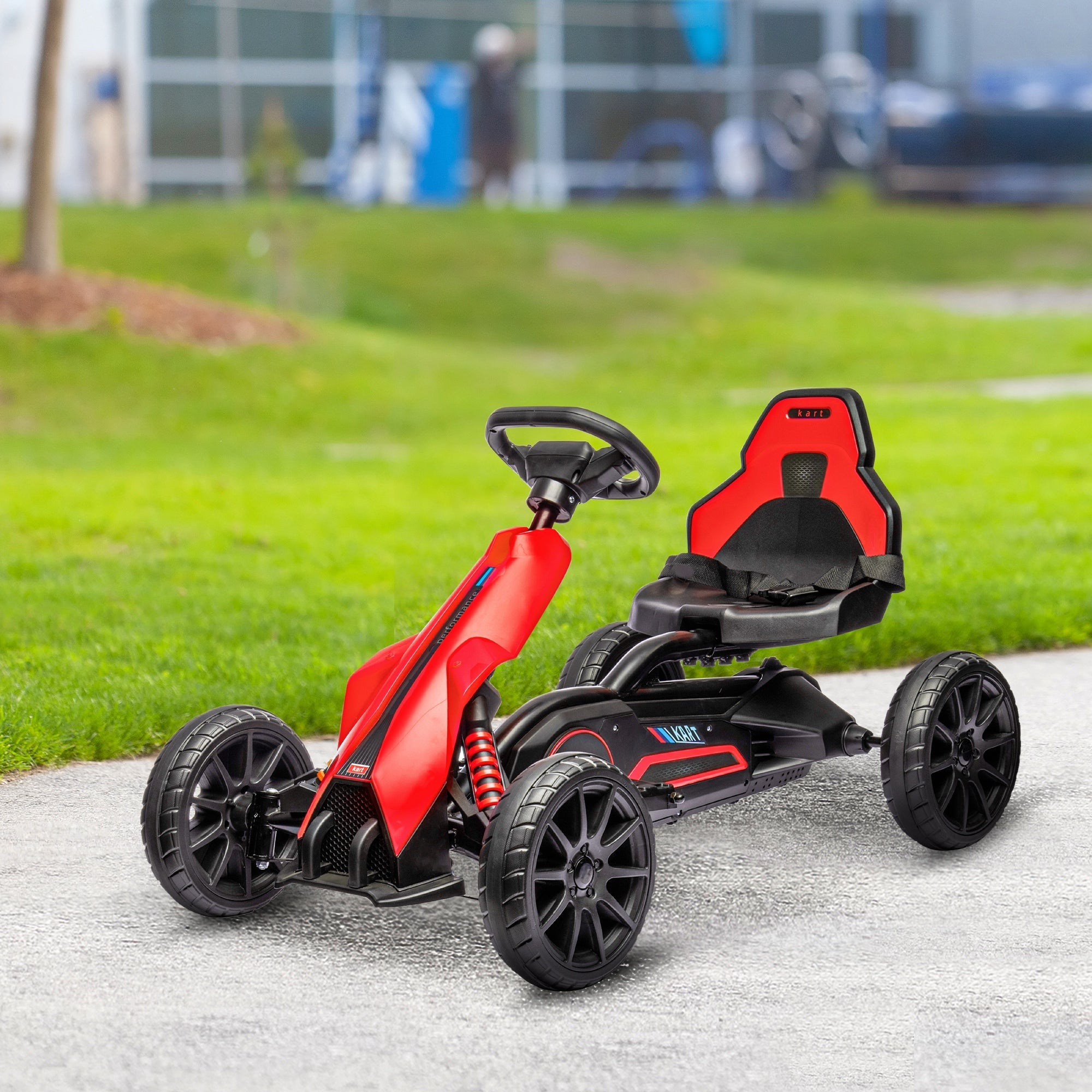 Aosom 12V Kids Electric Go Kart Racer Outdoor Car Forward Backward Adjustable Speed Red for Ages 3-8