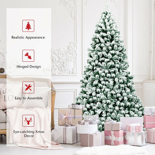 7.5 Feet Pre-Lit Premium Snow Flocked Hinged Artificial Christmas Tree with 550 Lights - Free Shipping