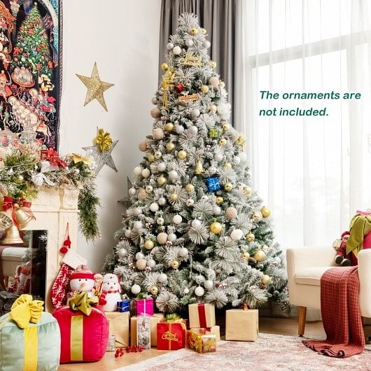 8 Feet Snow Flocked Christmas Tree Glitter Tips with Pine Cone and Red Berries - Free Shipping