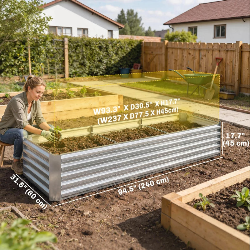 8 x 2.6 x 1.5ft Galvanized Raised Garden Bed, Reinforced Outdoor Planter Box with Open Bottom, Silver
