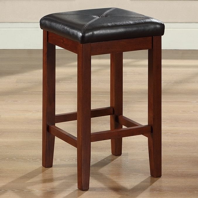 Set of 2 - Vintage Mahogany Bar Stools with Faux Leather Cushion Seat - Free Shipping