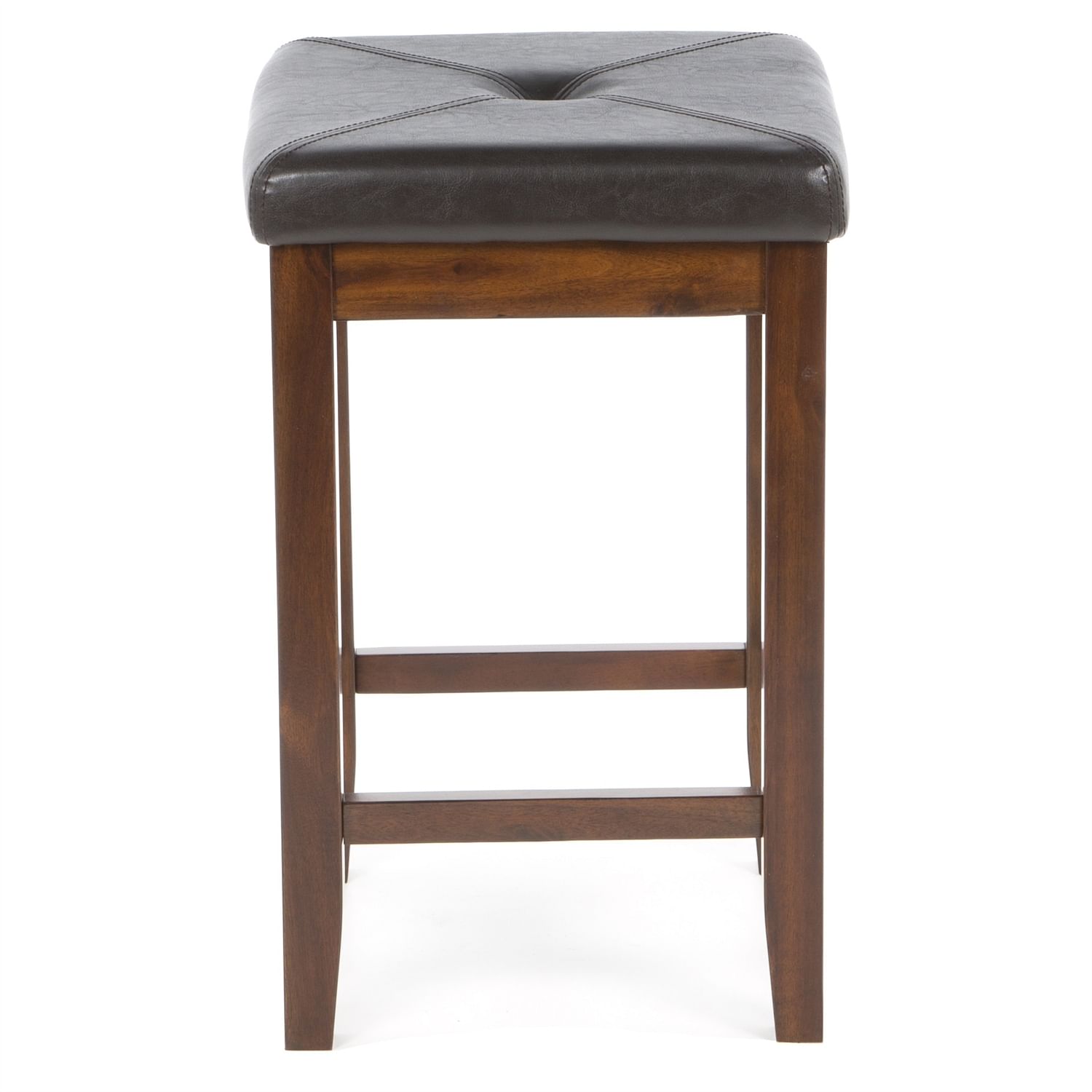 Set of 2 - Vintage Mahogany Bar Stools with Faux Leather Cushion Seat - Free Shipping