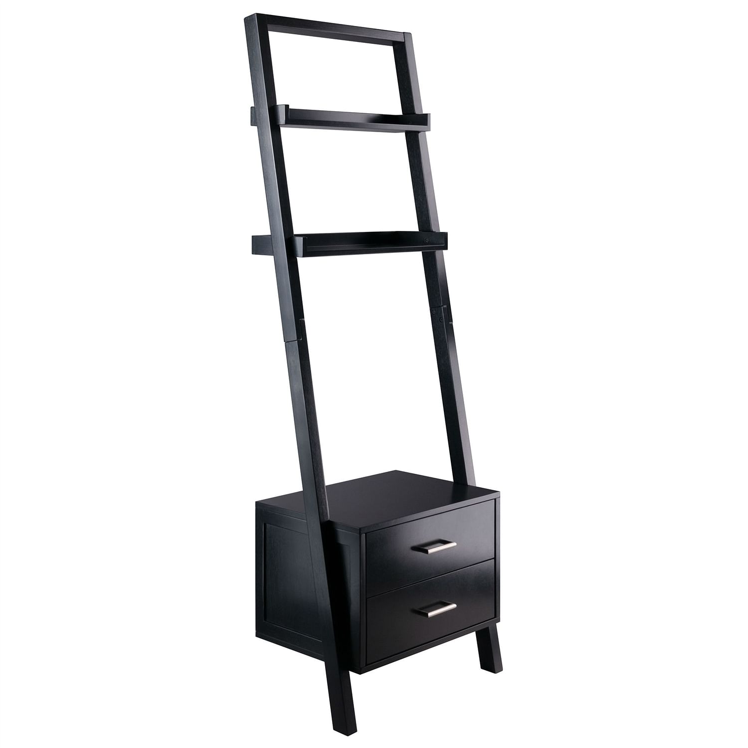 Modern Black 2 Drawer Entryway Shelf Leaning Ladder Bookshelf Bookcase - Free Shipping