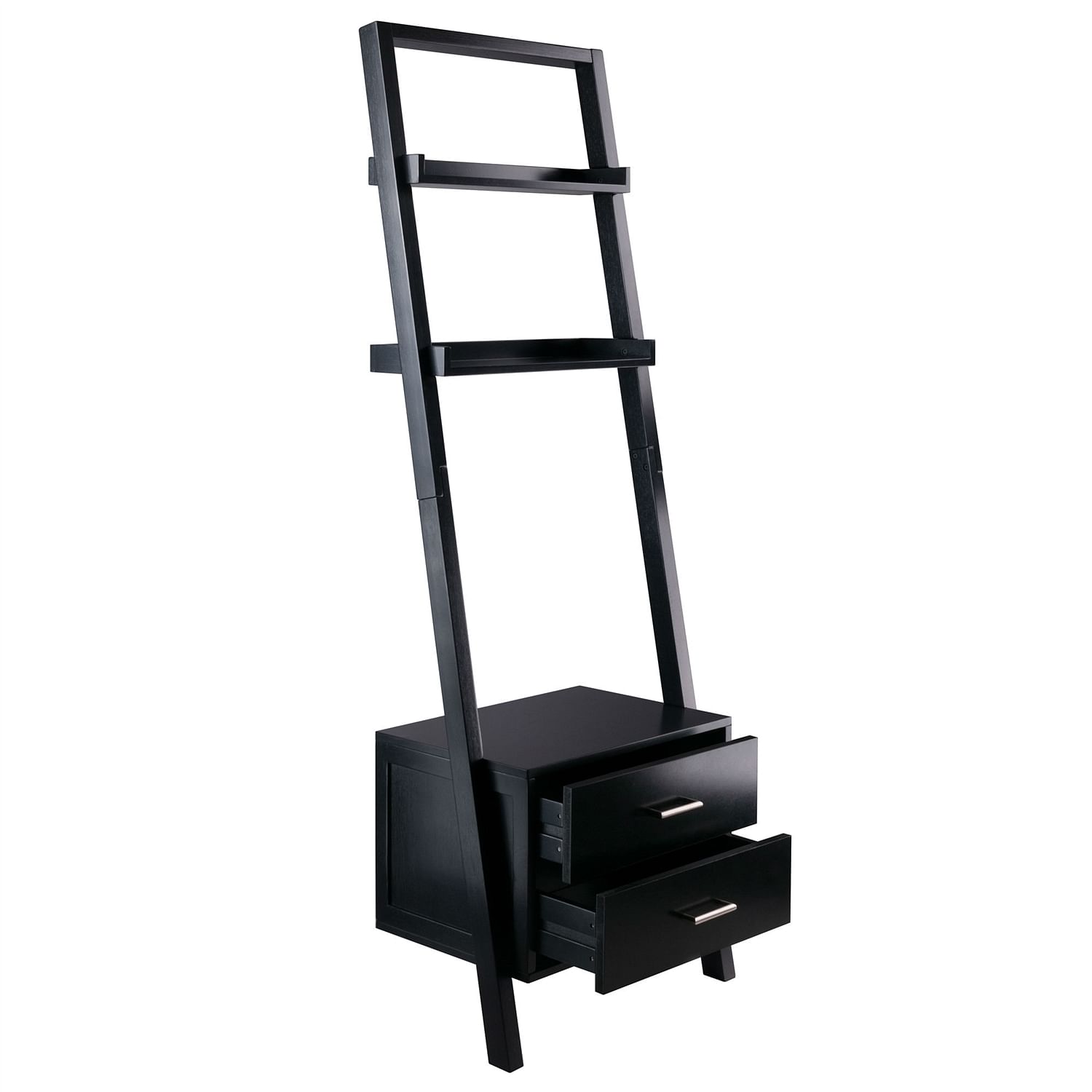 Modern Black 2 Drawer Entryway Shelf Leaning Ladder Bookshelf Bookcase - Free Shipping