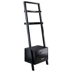 Modern Black 2 Drawer Entryway Shelf Leaning Ladder Bookshelf Bookcase - Free Shipping