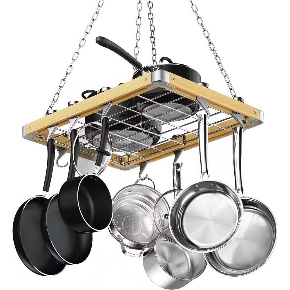Rectangular 23.5-inch Metal Wood Ceiling Mounted Kitchen Pot Rack - Free Shipping