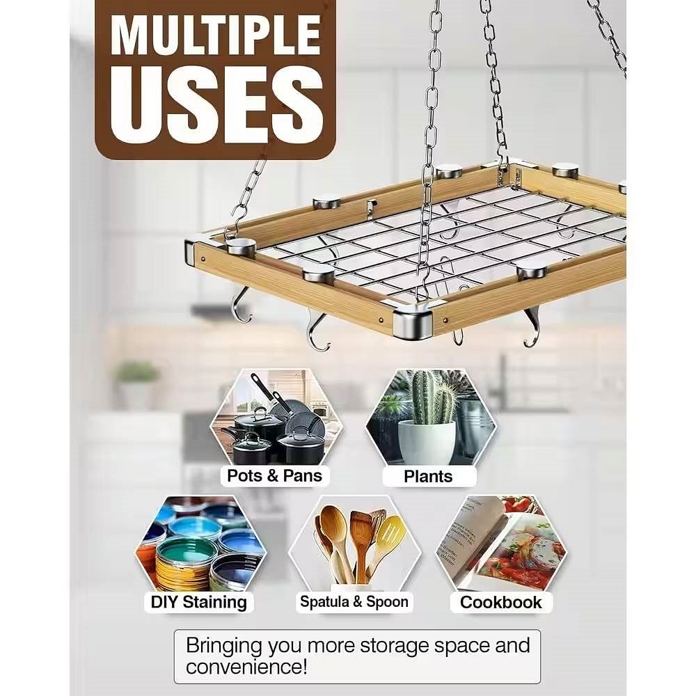 Rectangular 23.5-inch Metal Wood Ceiling Mounted Kitchen Pot Rack - Free Shipping