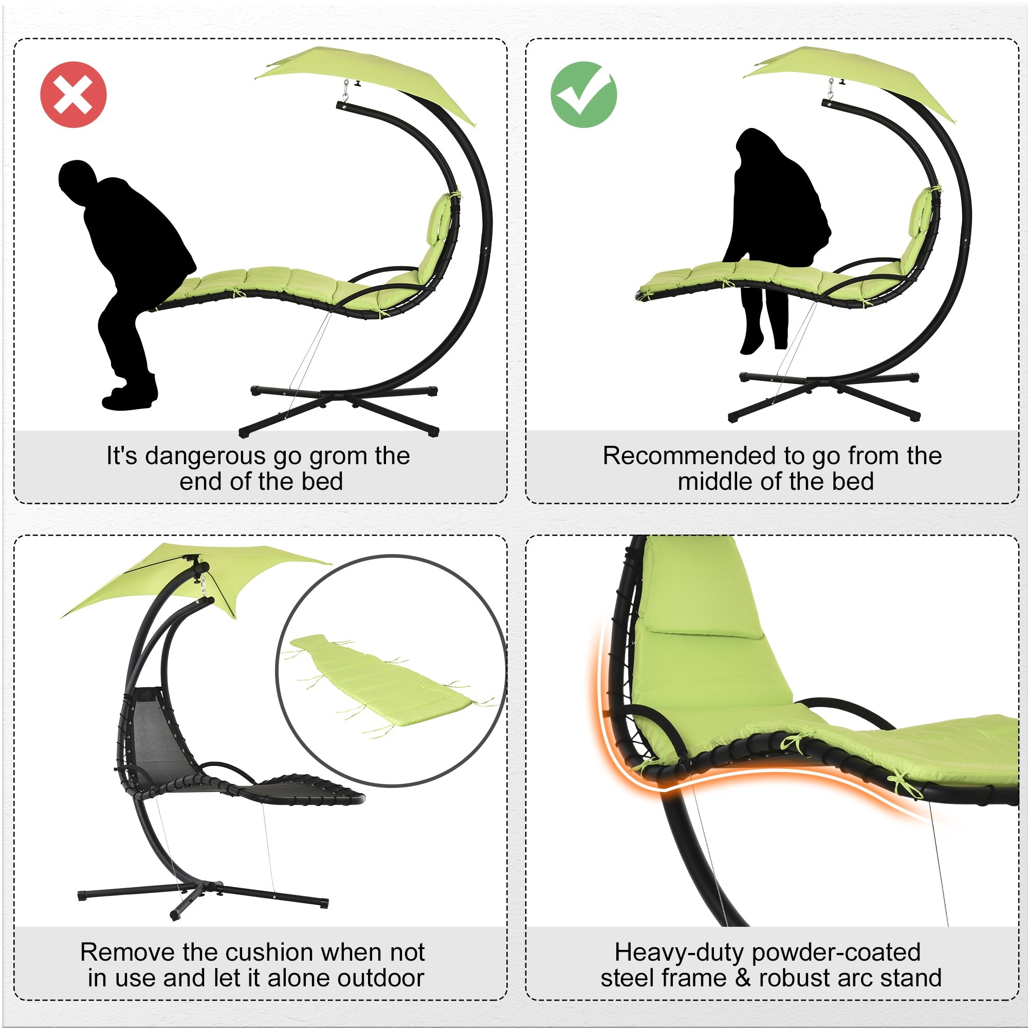 Outsunny Floating Chaise Lounge Chair with Canopy Umbrella Arc Stand Outdoor Patio Furniture Grey