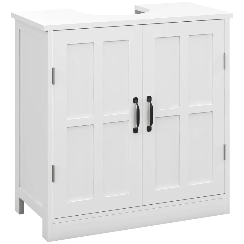 Pedestal Under Sink Cabinet, Bathroom Vanity Cabinet Storage with Double Doors and Adjustable Shelf, White