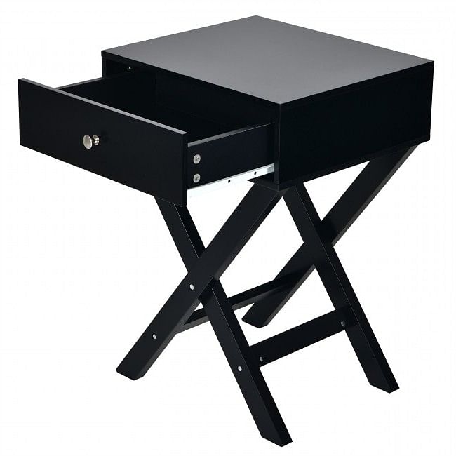 Retro Black X-Shape 1 Drawer Nightstand Coffee Table - Free Shipping