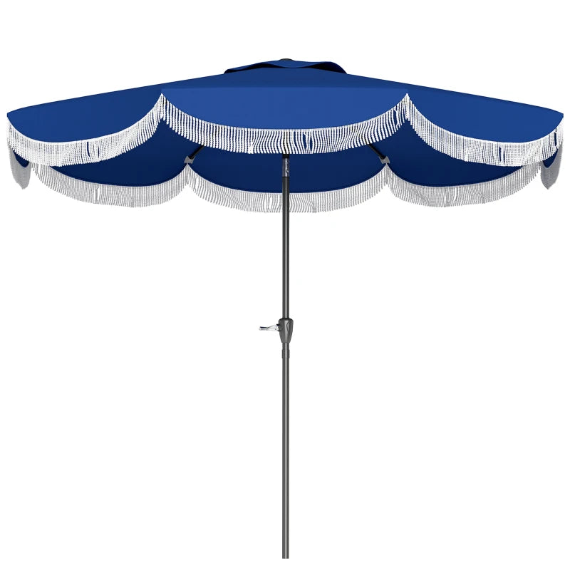 9FT Patio Umbrella Parasol, UPF 30+ Outdoor Market Umbrella with Crank, 8 Ribs, Push Button Tilt, Blue