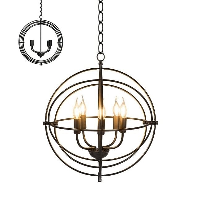 5 Light Brass Rustic Industrial Rotating Metal Chandelier - Free Shipping