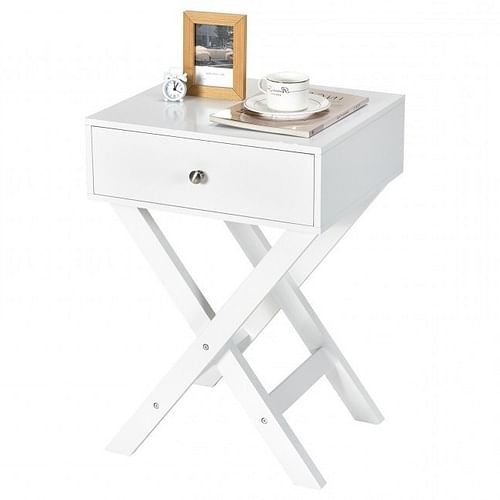 Retro White X-Shape 1 Drawer Nightstand Coffee Table - Free Shipping