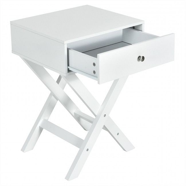 Retro White X-Shape 1 Drawer Nightstand Coffee Table - Free Shipping