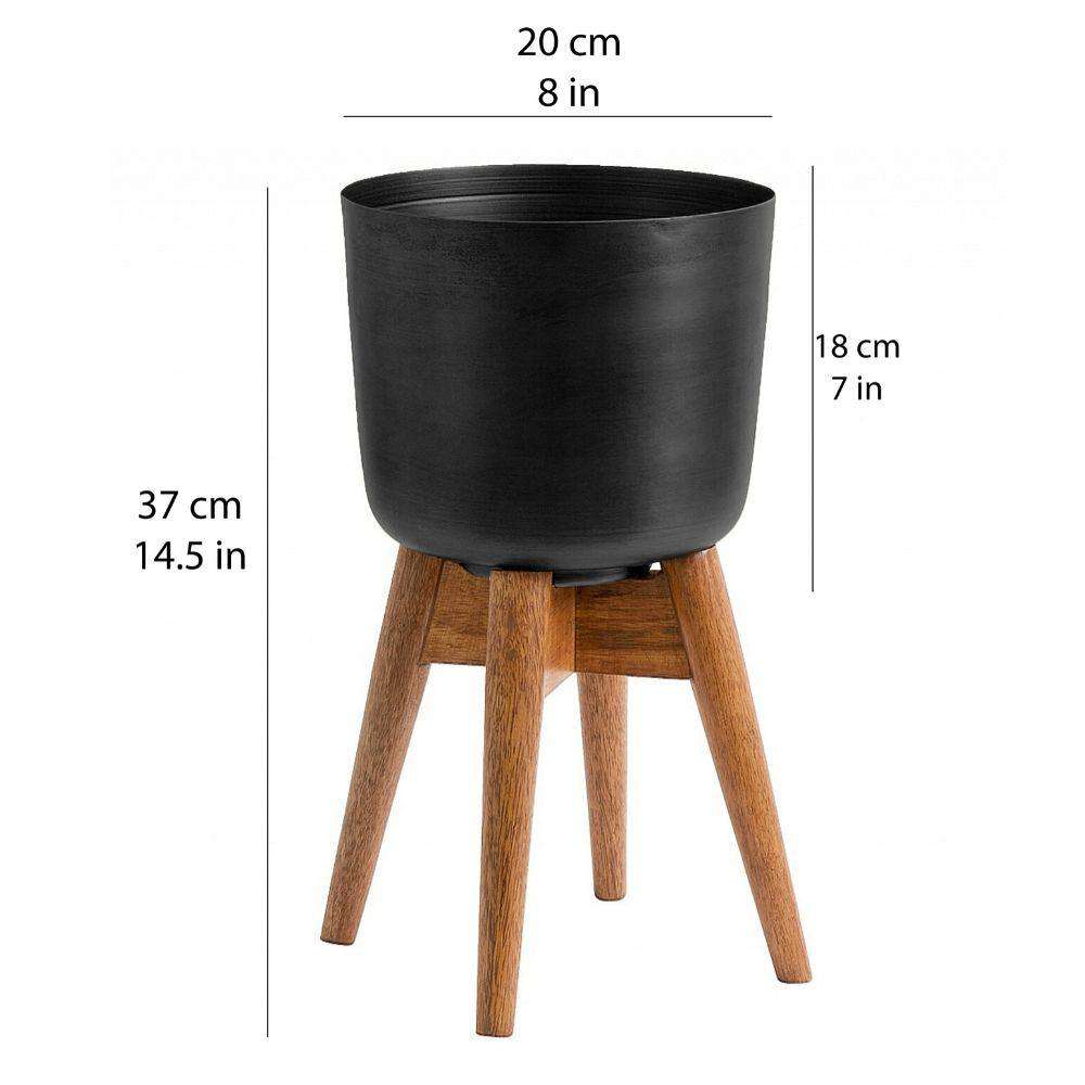 Coyo - Brass Turned Wood Leg Planter Black (Multiple Sizes)