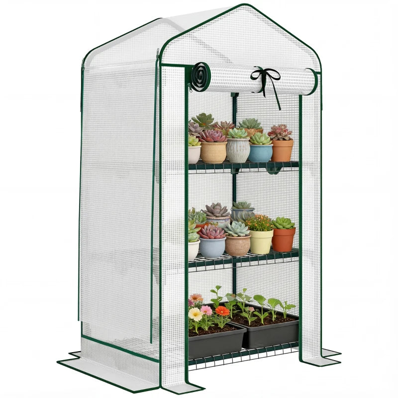 Mini Greenhouse with Screen Roof, Portable Small Greenhouse with Roll-Up Zipper Door, 27.6" x 19.7" x 50", White