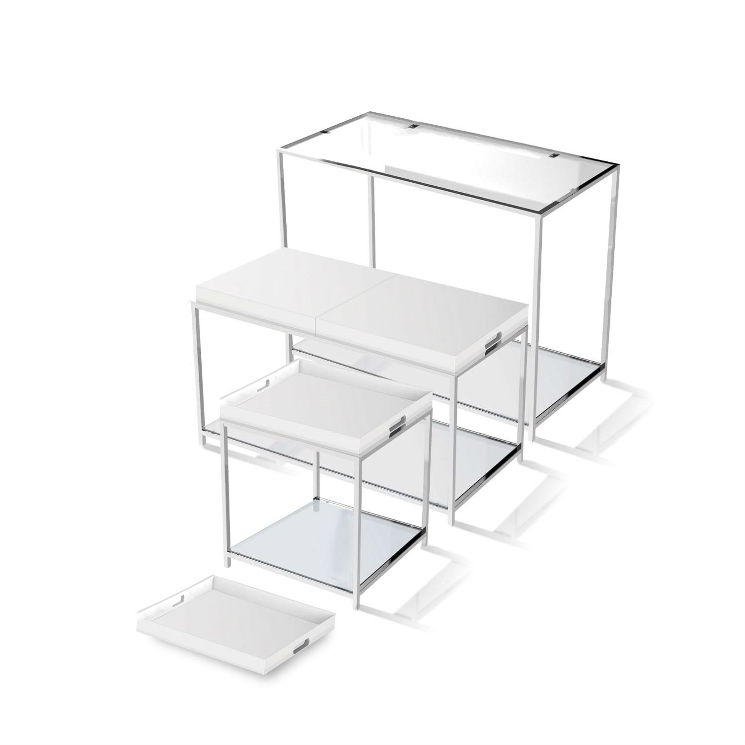 Modern Chrome Metal Coffee Table with 2 White Removable Trays - Free Shipping