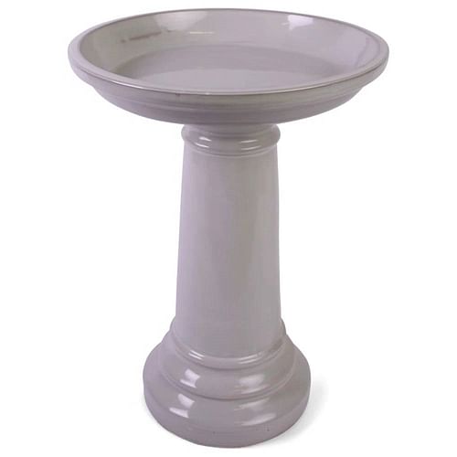 Beige Taupe Cream Ceramic Outdoor Garden Pedestal Birdbath - Free Shipping