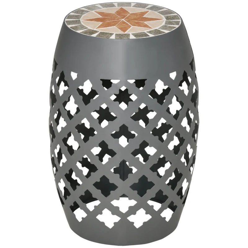 Ceramic Decorative Garden Stool, 12" Drum Outdoor Stool Side Table Plant Stand for Outdoor Indoor, Grey