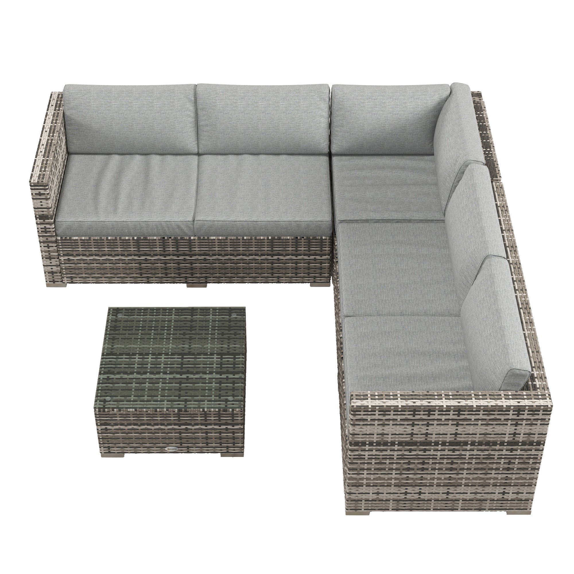 Outsunny 4pc Outdoor Rattan Wicker Conversation Set Corner Sofa Coffee Table with Cushions Mixed Grey