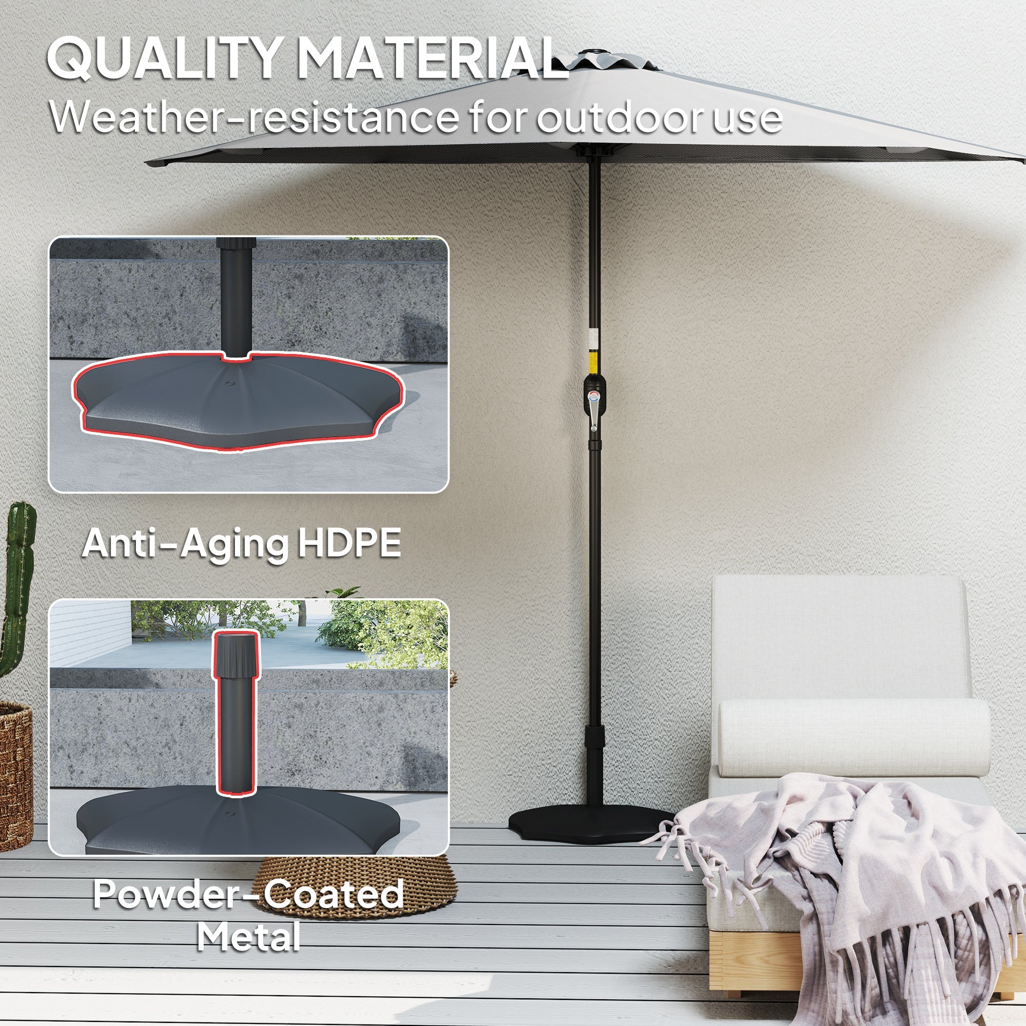 Outsunny Patio Umbrella Base, 26lbs Concrete Half Umbrella Stand, Patio Umbrella Stand for 1.5"/1.9" Umbrella Poles, Half Umbrella Base for Outdoor, Lawn, Poolside, Black