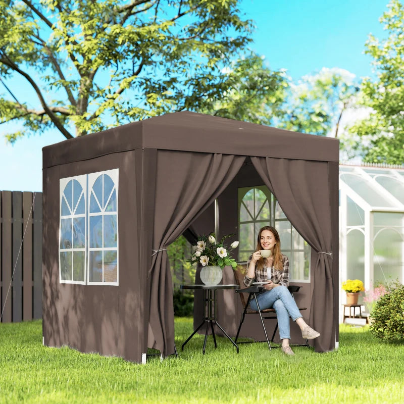 6.6'x6.6' Pop Up Canopy Tent with Sidewalls, Instant Sun Shelter Camping Gazebo with Carry Bag, Coffee
