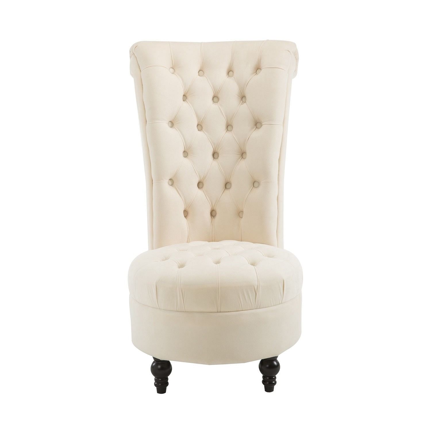 Cream Tufted High Back Plush Velvet Upholstered Accent Low Profile Chair - Free Shipping