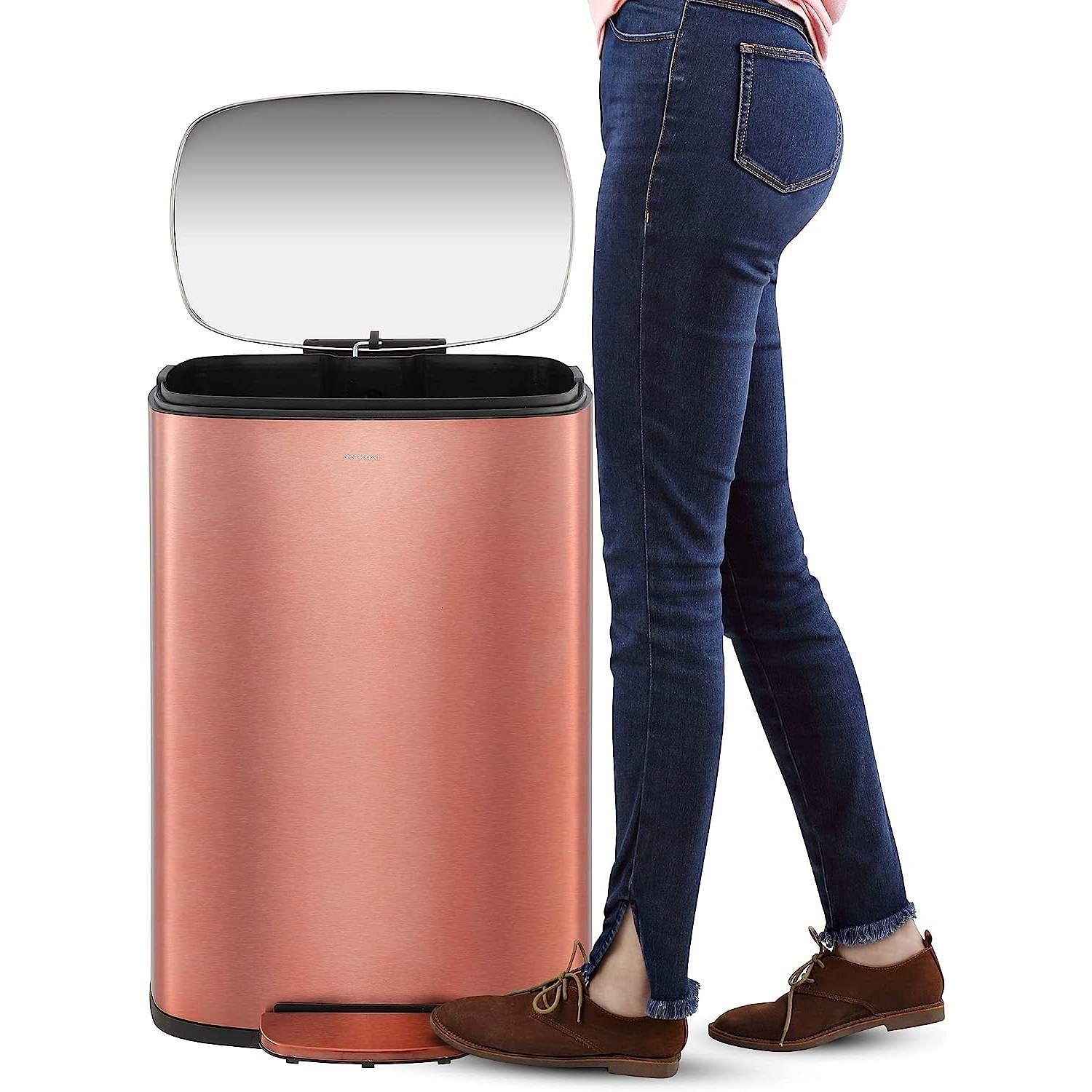 Set of 2 - Copper Gold Step-on Trash Can - 13-Gallon and 1.3-Gallon - Free Shipping