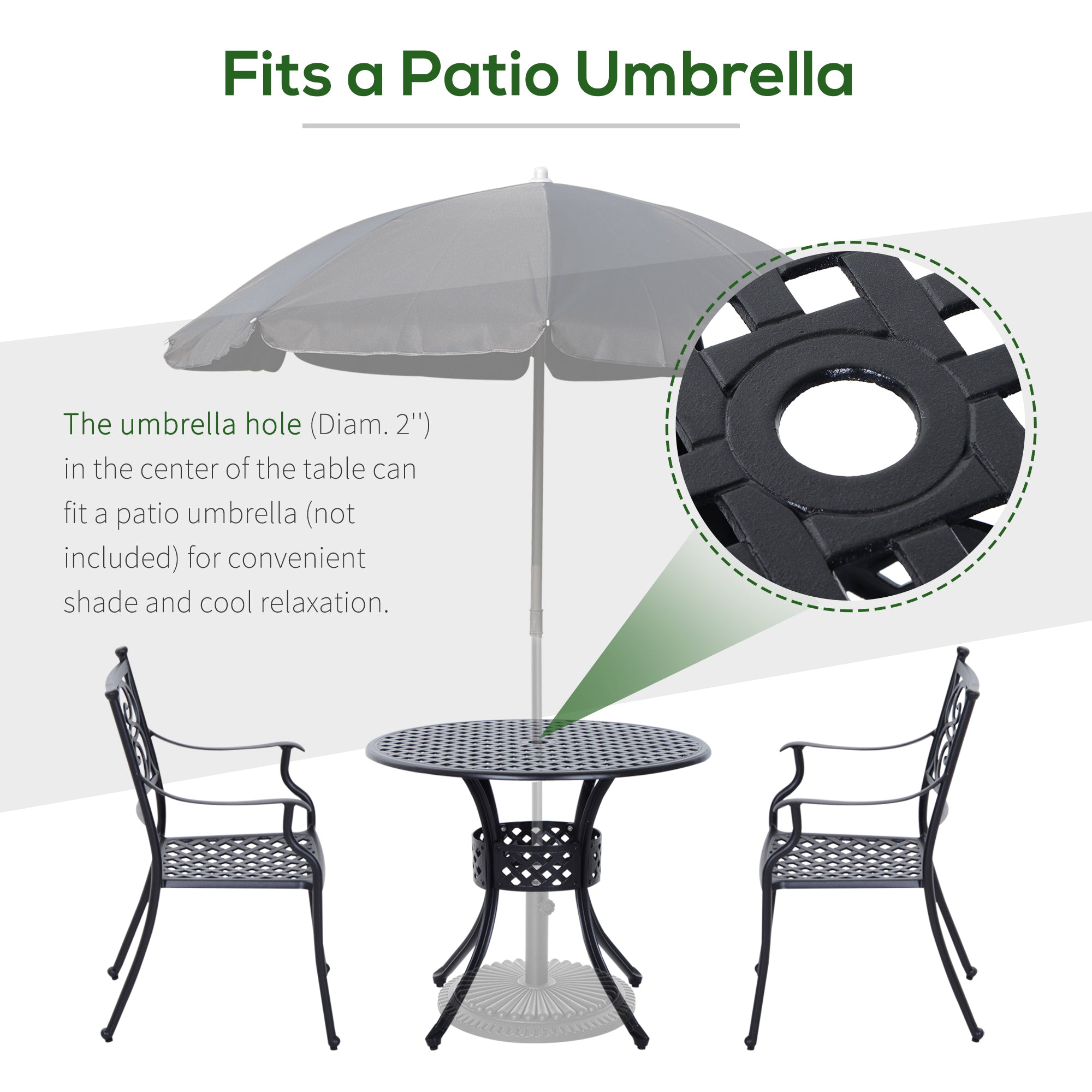 Outsunny Cast Aluminum Bistro Dining Table 33" Round with Umbrella Hole Outdoor Patio Garden Furniture Black