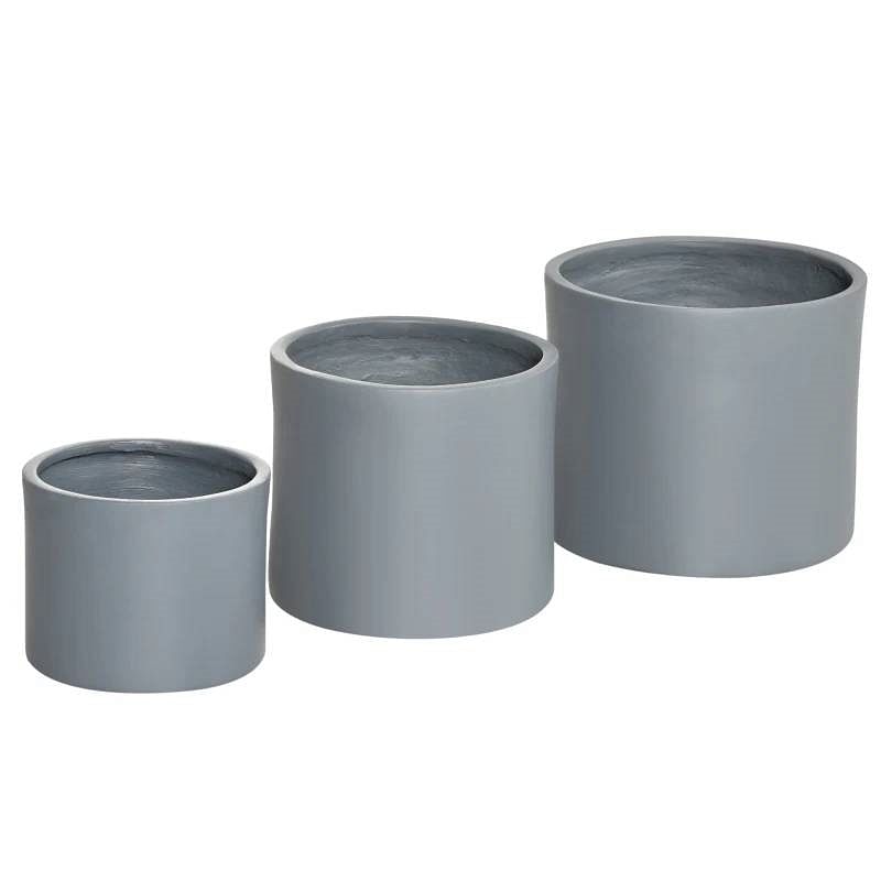 Set of 3 Stackable Round Outdoor Flower Pot Planters with Drainage Holes in Grey - Free Shipping