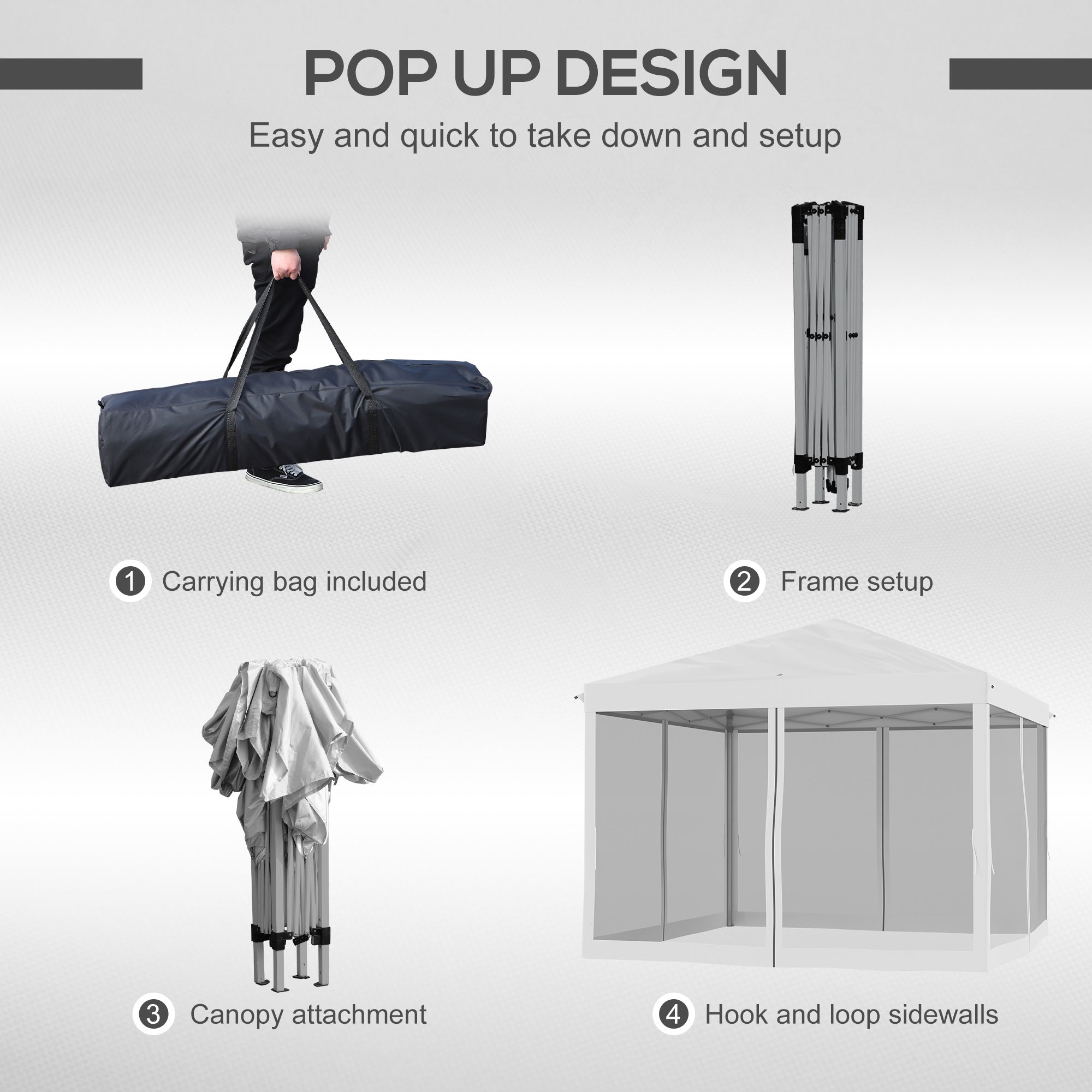 Outsunny 10x10 Pop-Up Gazebo Tent with Mesh Sidewalls & Carry Bag for Outdoor Patio, UV Protection, Cream White