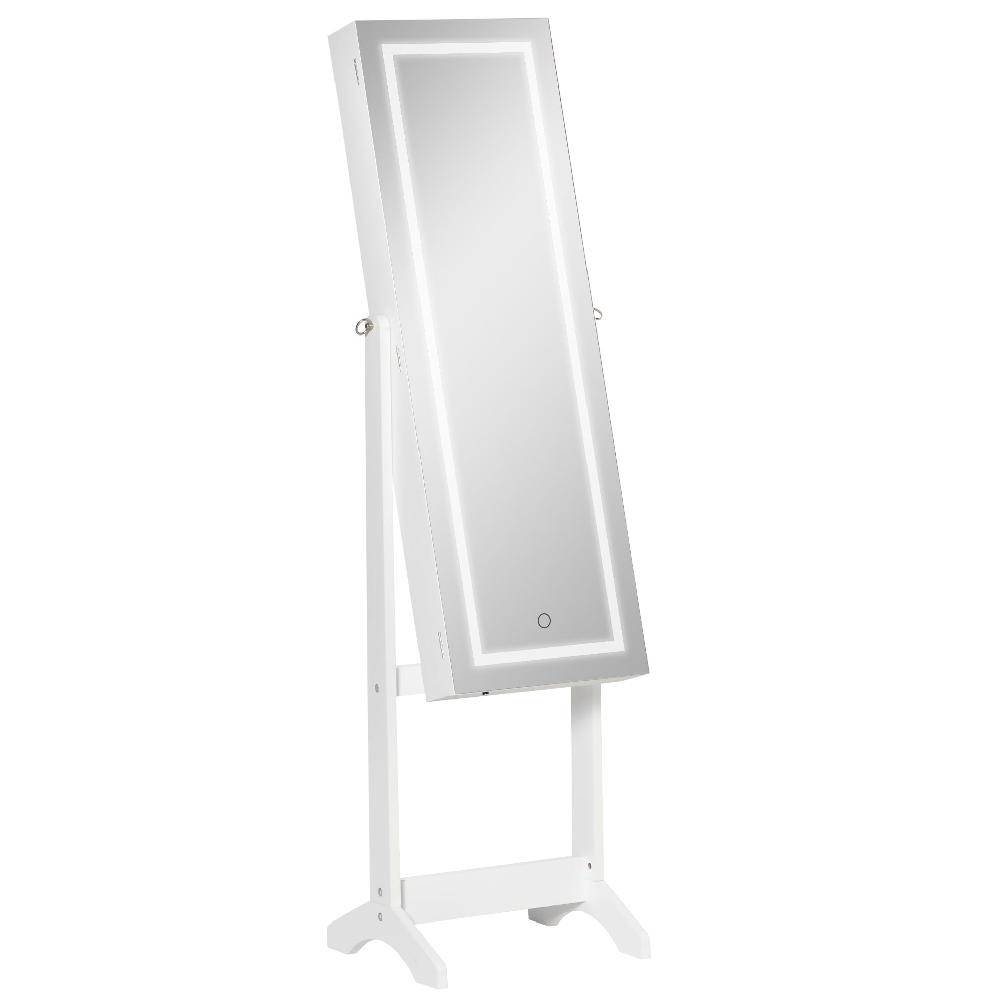 HOMCOM Lockable Jewelry Cabinet: With LED Light, Full-Length Mirror for Bedroom, Dressing Room, White