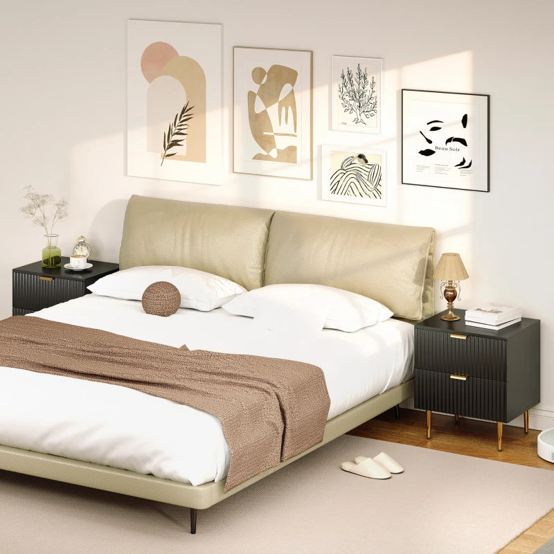 Bedside Table Set of 2, Modern Nightstand with 2 Drawers, Side End Table with Metal Legs for Living Room, Bedroom, Black