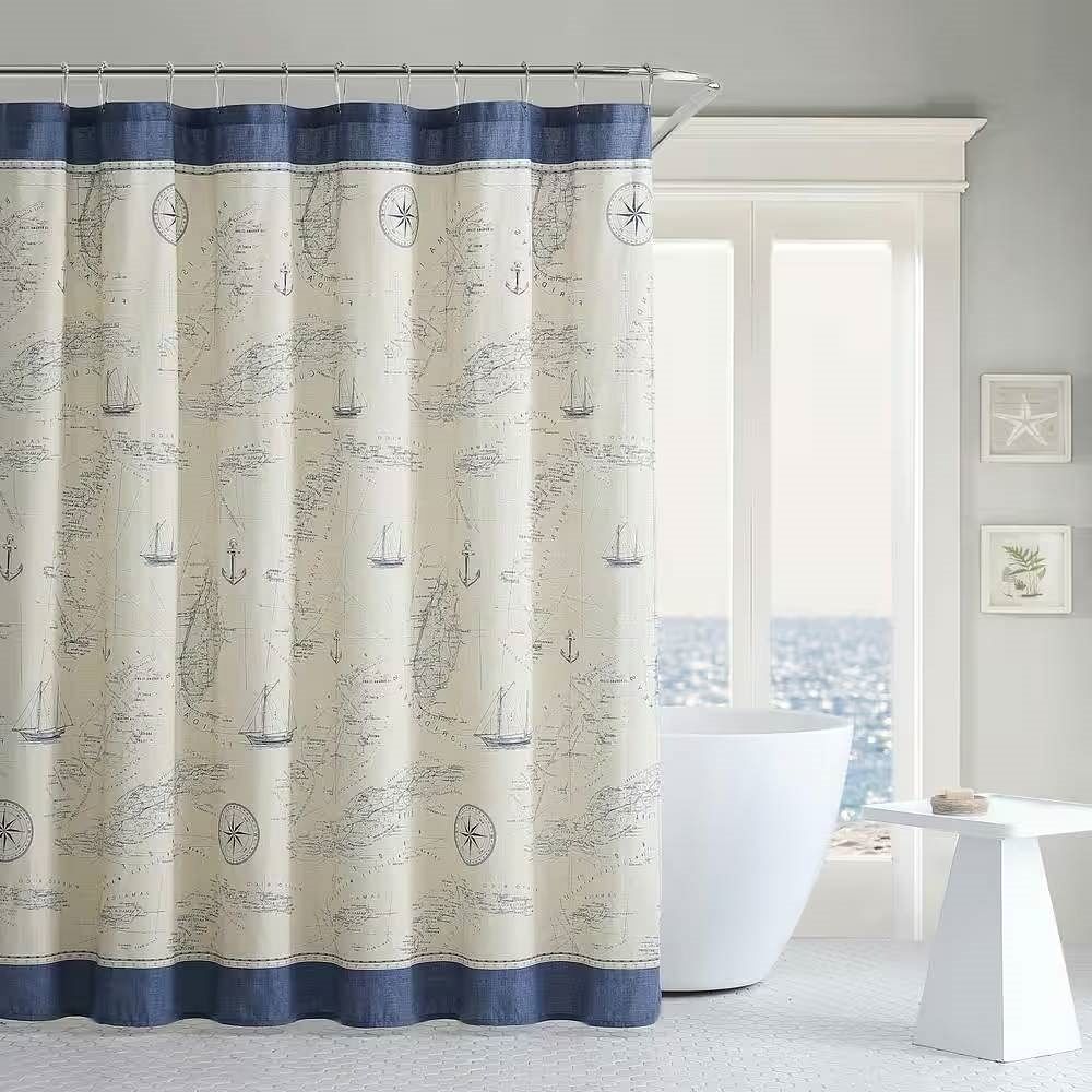 72-inch Cotton Shower Curtain with Florida Keys Ship Map Pattern - Free Shipping