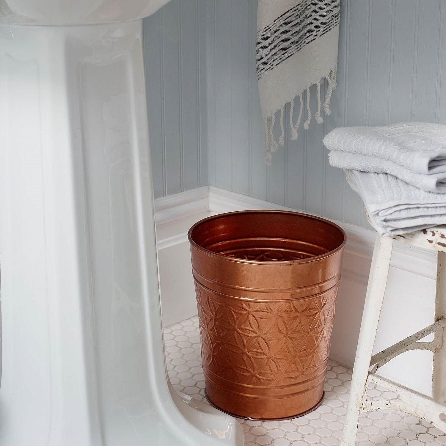 Bathroom Bedroom Metal Trash Can Waste Basket in Copper Finish - Free Shipping
