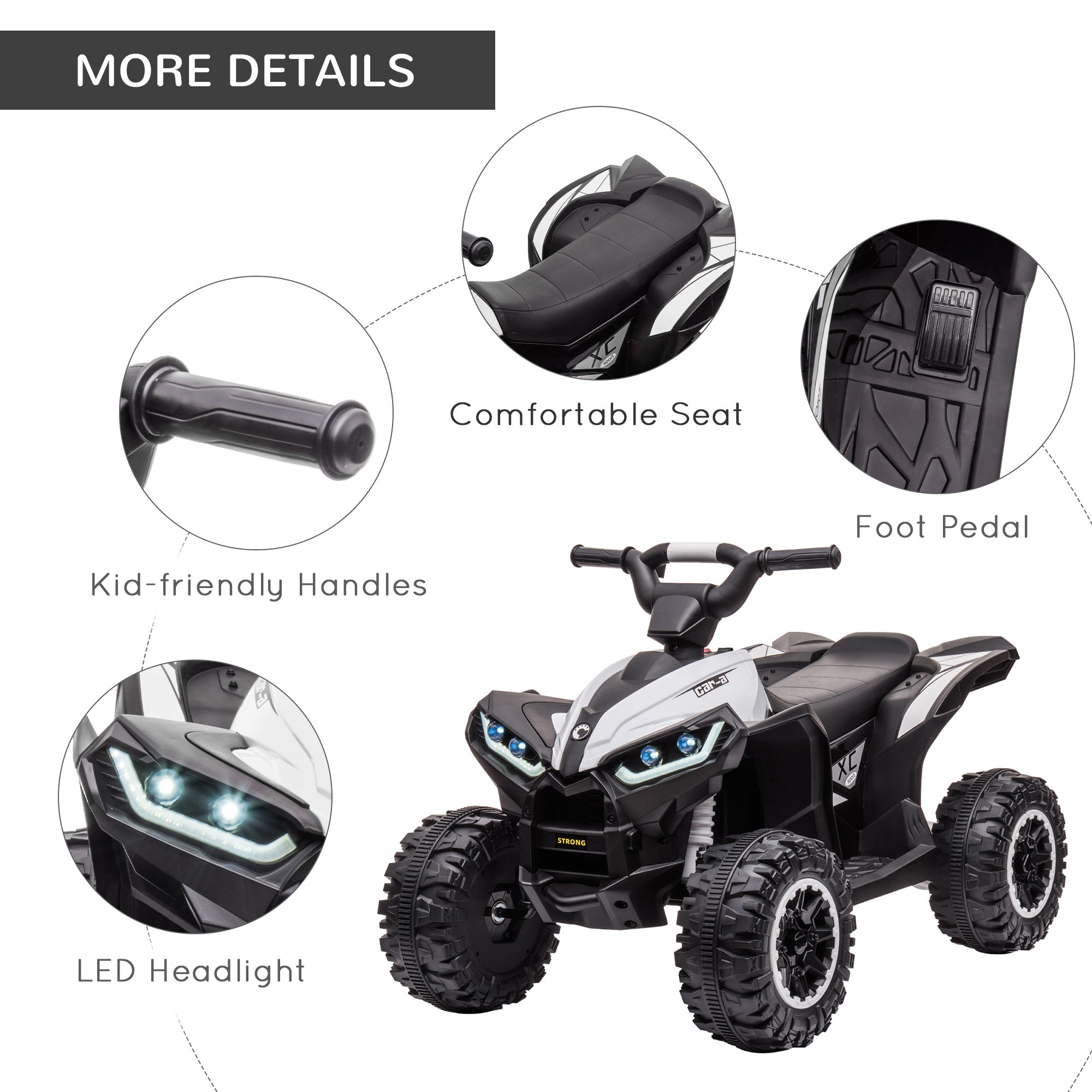 Aosom Kids 4 Wheeler Quad with Music, MP3, Headlights, High & Low Speed, Kids ATV for 3-5 Years Old Boys & Girl, White