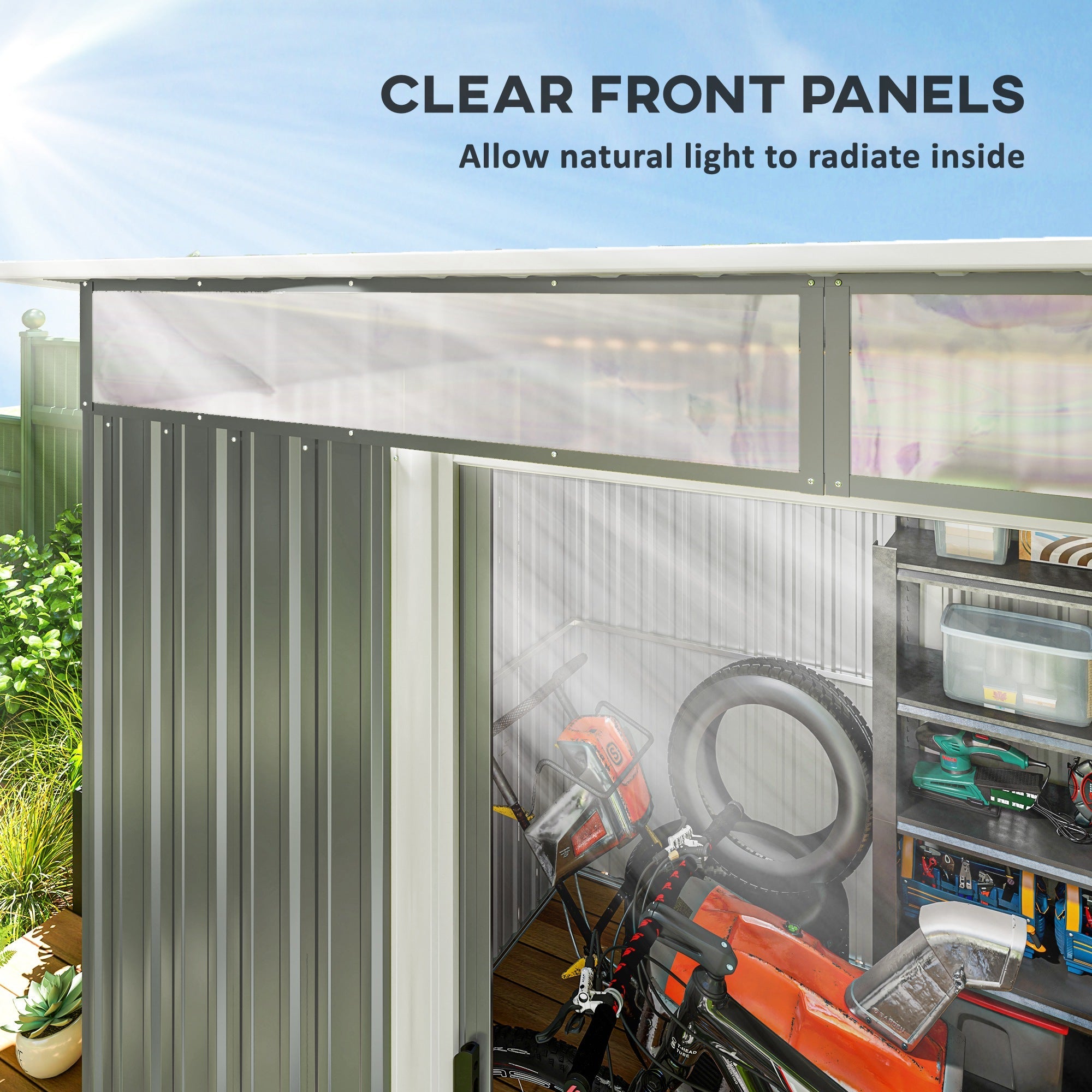 Outsunny 6' x 8.5' Outdoor Metal Garden Shed Utility Tool Storage Steel Backyard House, Dark Grey